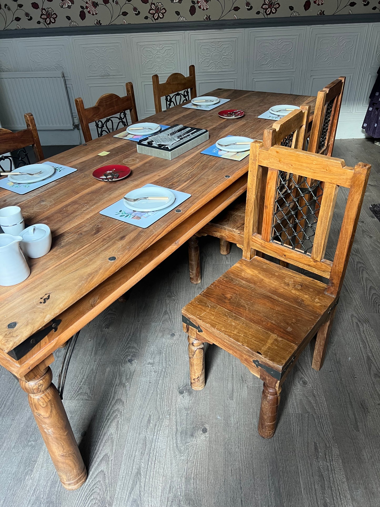 2.5 metres of 'Medieval Style' dining table with matching chairs