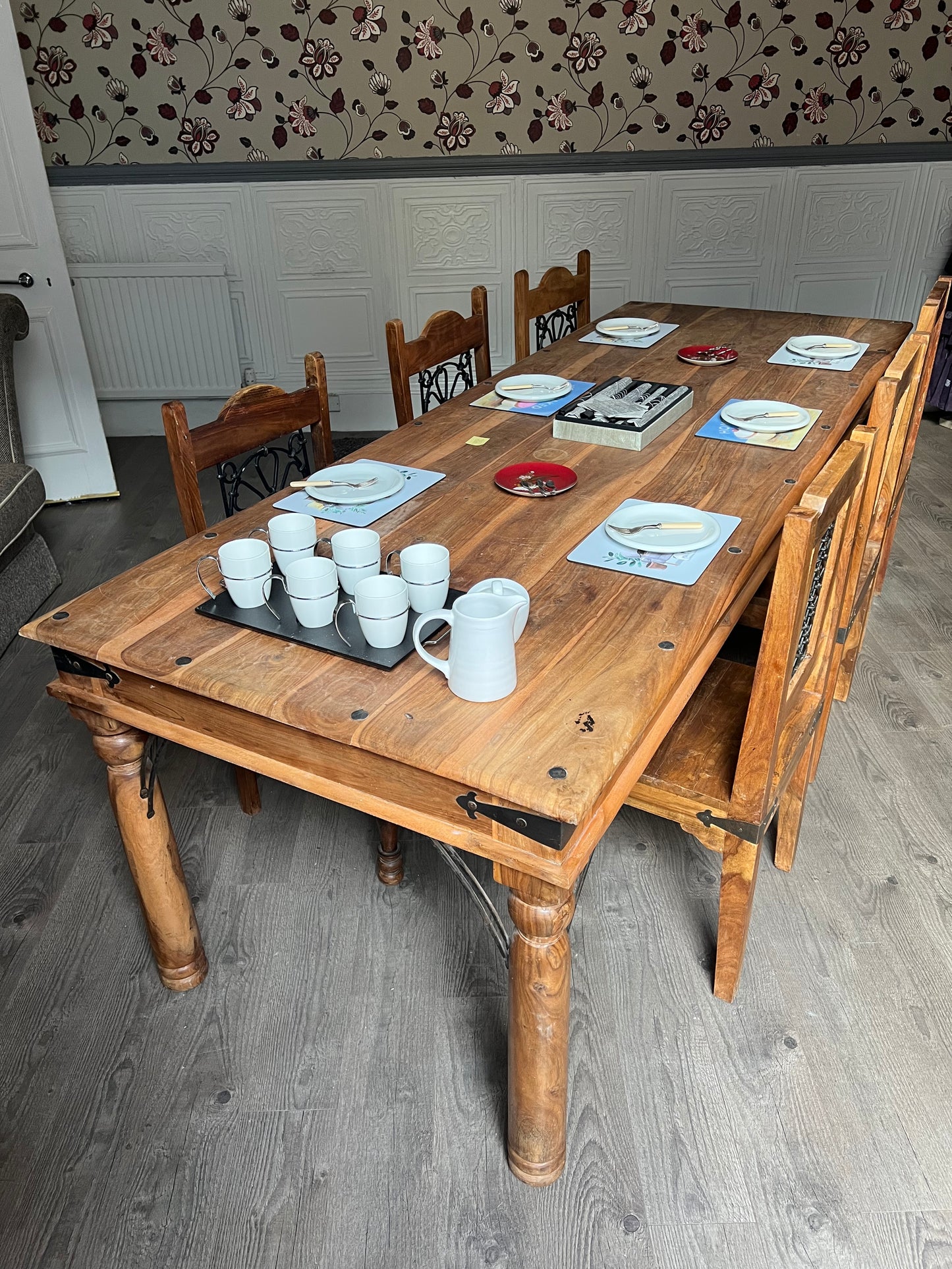 2.5 metres of 'Medieval Style' dining table with matching chairs